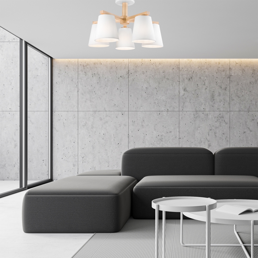 Lustr aplicat ELLIE 5xE27/60W/230V alb/fag