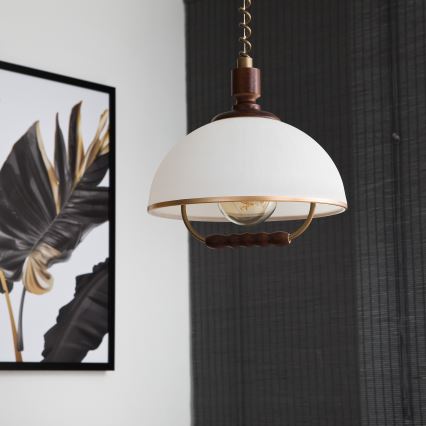 Candelabru retractabil RAMONA 1xE27/60W/230V bej/ maro închis/lemn de pin