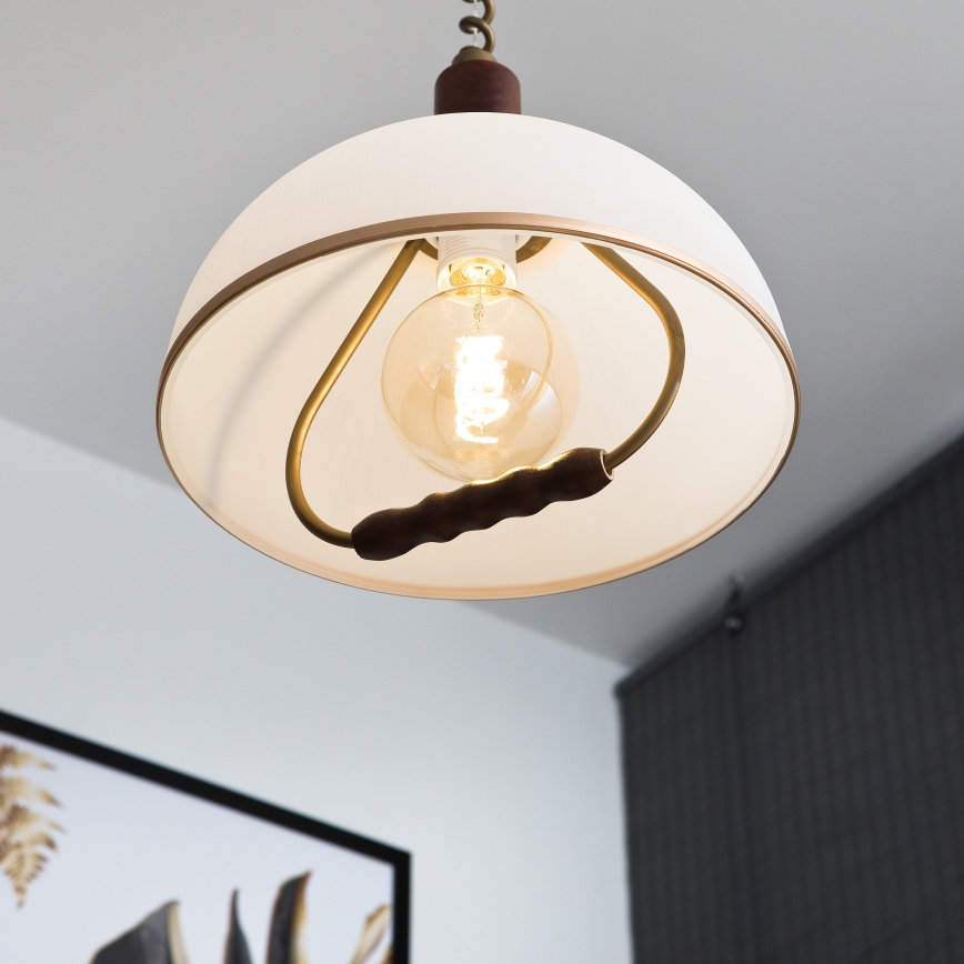 Candelabru retractabil RAMONA 1xE27/60W/230V bej/ maro închis/lemn de pin