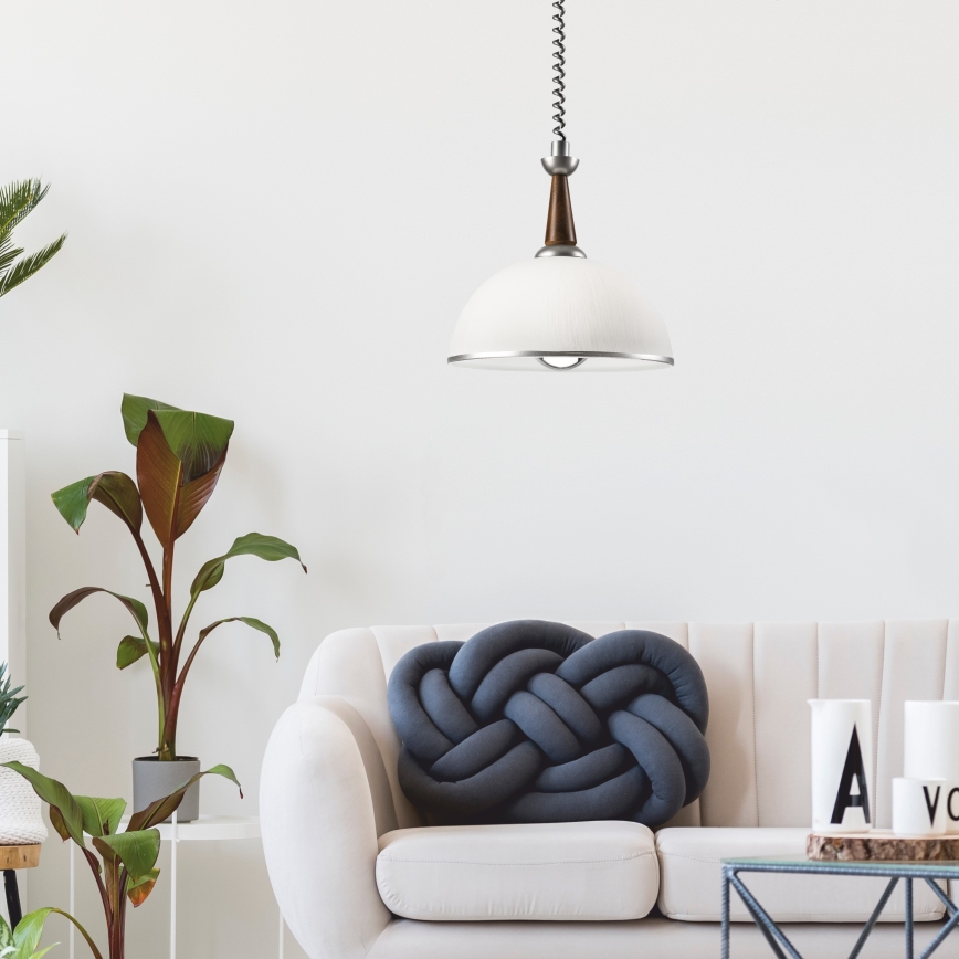 Lustr retractabil CHIARA 1xE27/60W/230V argintiu/maro închis/fag