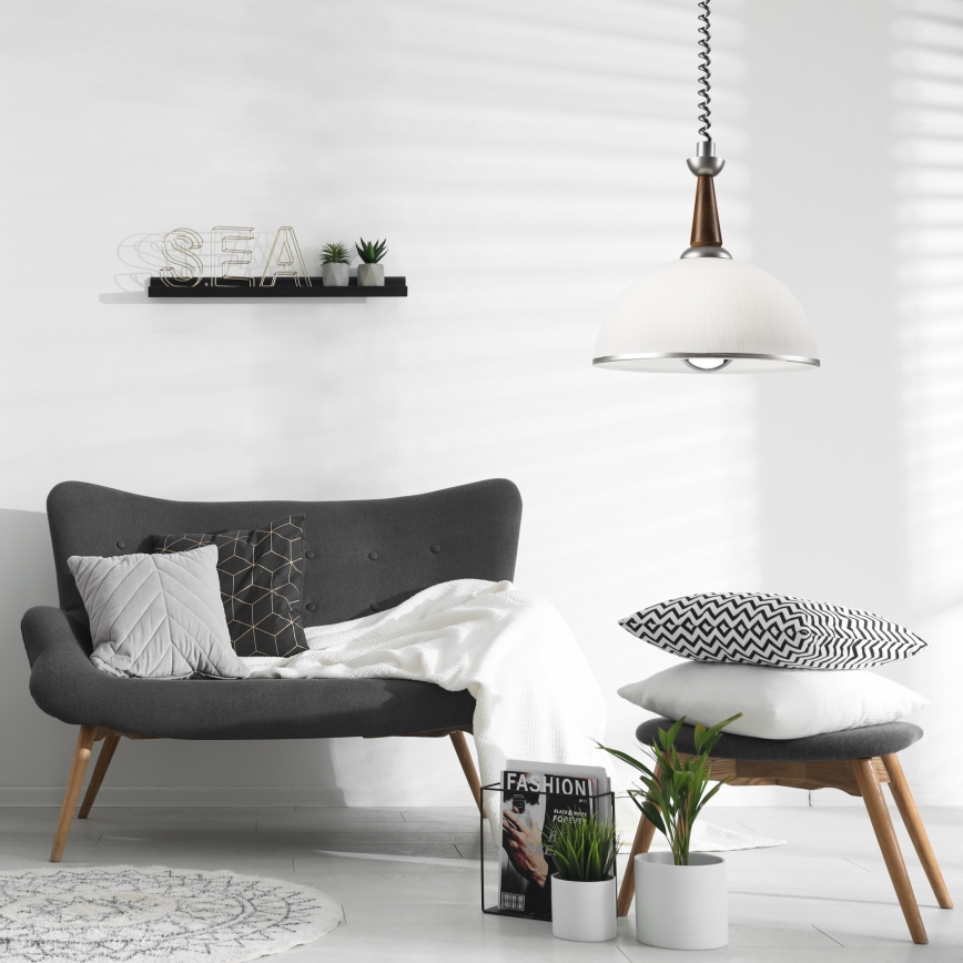 Lustr retractabil CHIARA 1xE27/60W/230V argintiu/maro închis/fag