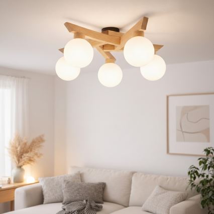 Lustră aplicată ANTONIO 5xG9/5W/230V stejar/alb