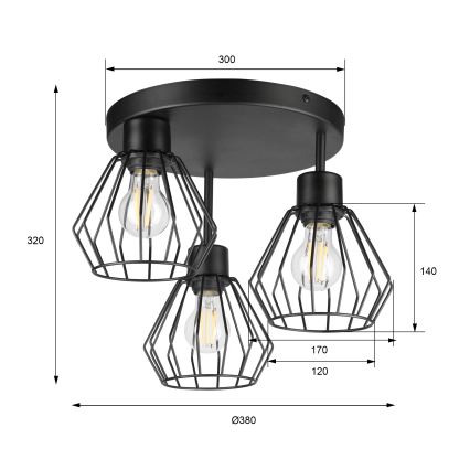 Lustră aplicată AUDREY 3xE27/60W/230V negru