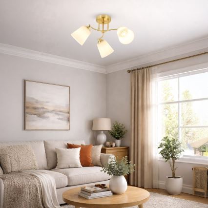 Lustră aplicată de tavan PAFOS 3xE27/15W/230V, aurie