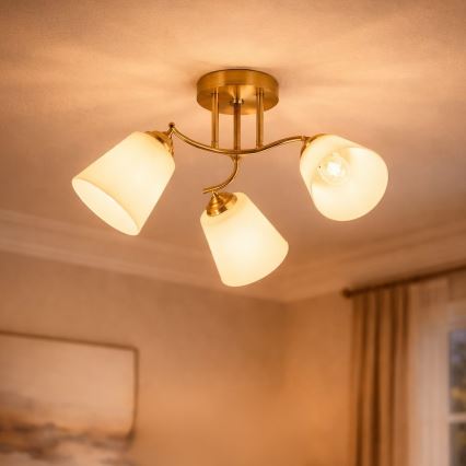 Lustră aplicată de tavan PAFOS 3xE27/15W/230V, aurie