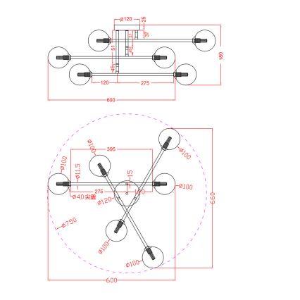 Lustră aplicată DORADO 6xG9/28W/230V auriu