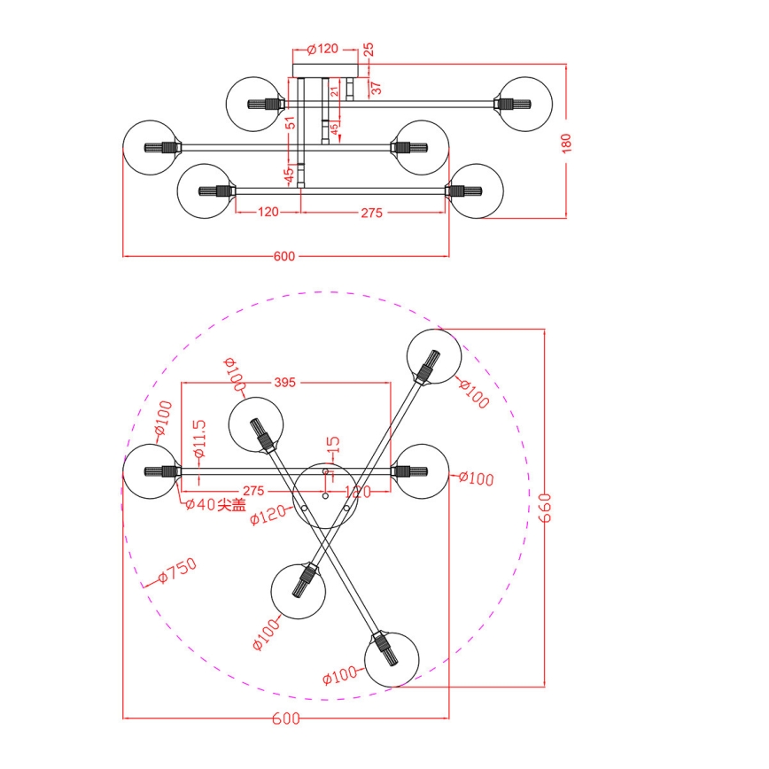 Lustră aplicată DORADO 6xG9/28W/230V auriu