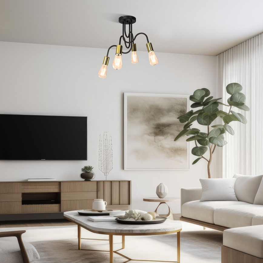 Lustră aplicată DOW 4xE27/60W/230V negru/auriu