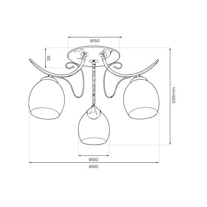 Lustră aplicată ELLA, 3x E27, 15 W, 230 V, crom lucios