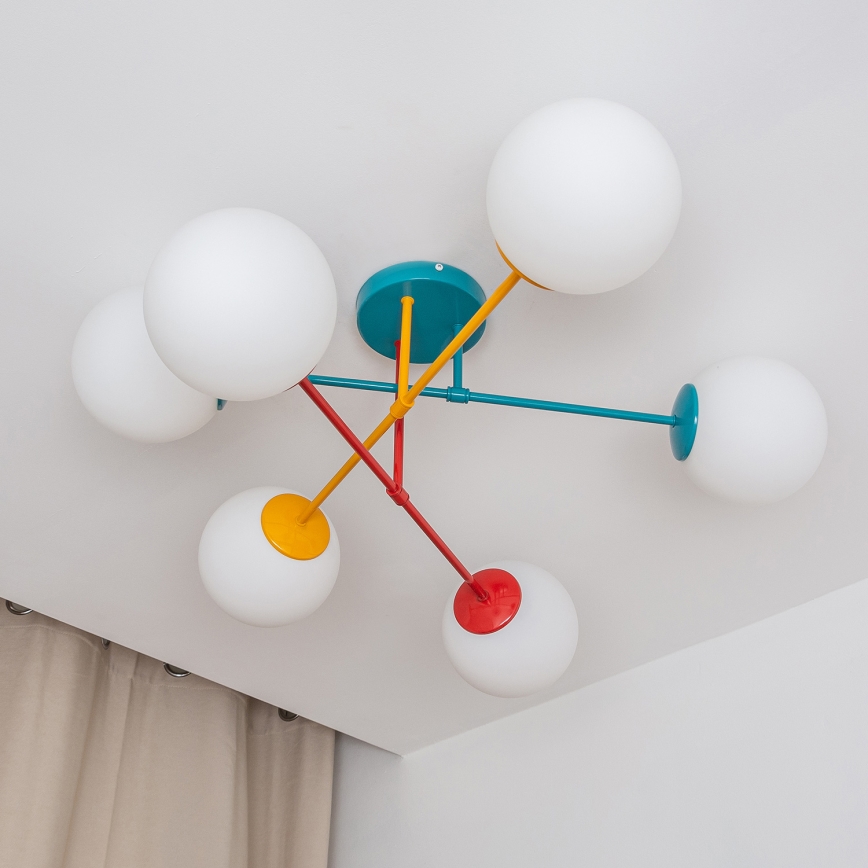 Lustră aplicată MOON, 6x E27/15W/230V, turcoaz/galben/roșu