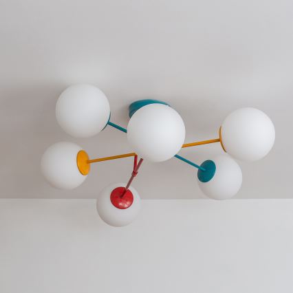 Lustră aplicată MOON, 6x E27/15W/230V, turcoaz/galben/roșu