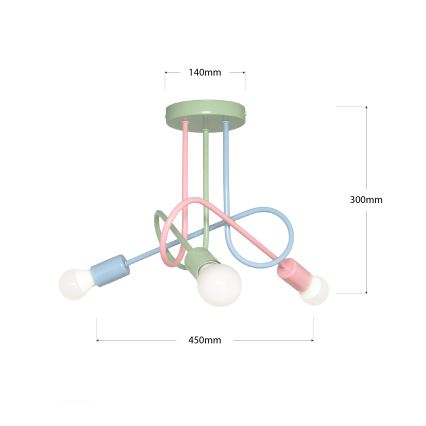 Lustră aplicată OXFORD 3xE27/15W/230V verde/roz/albastru