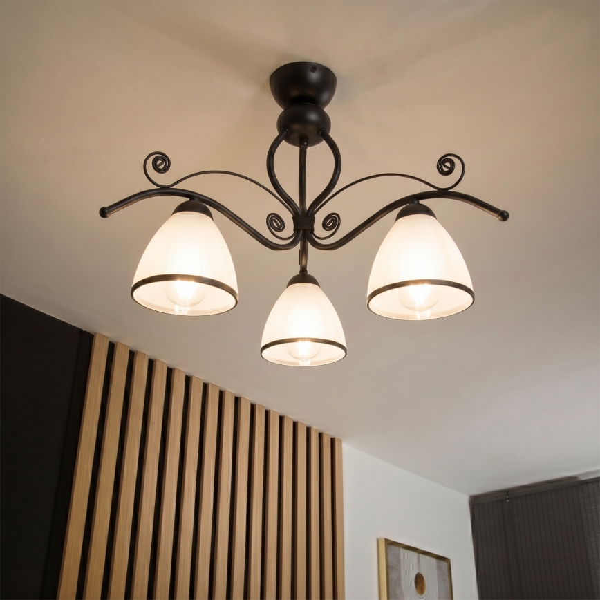 Lustră aplicată RETRO 3xE27/60W/230V negru/alb