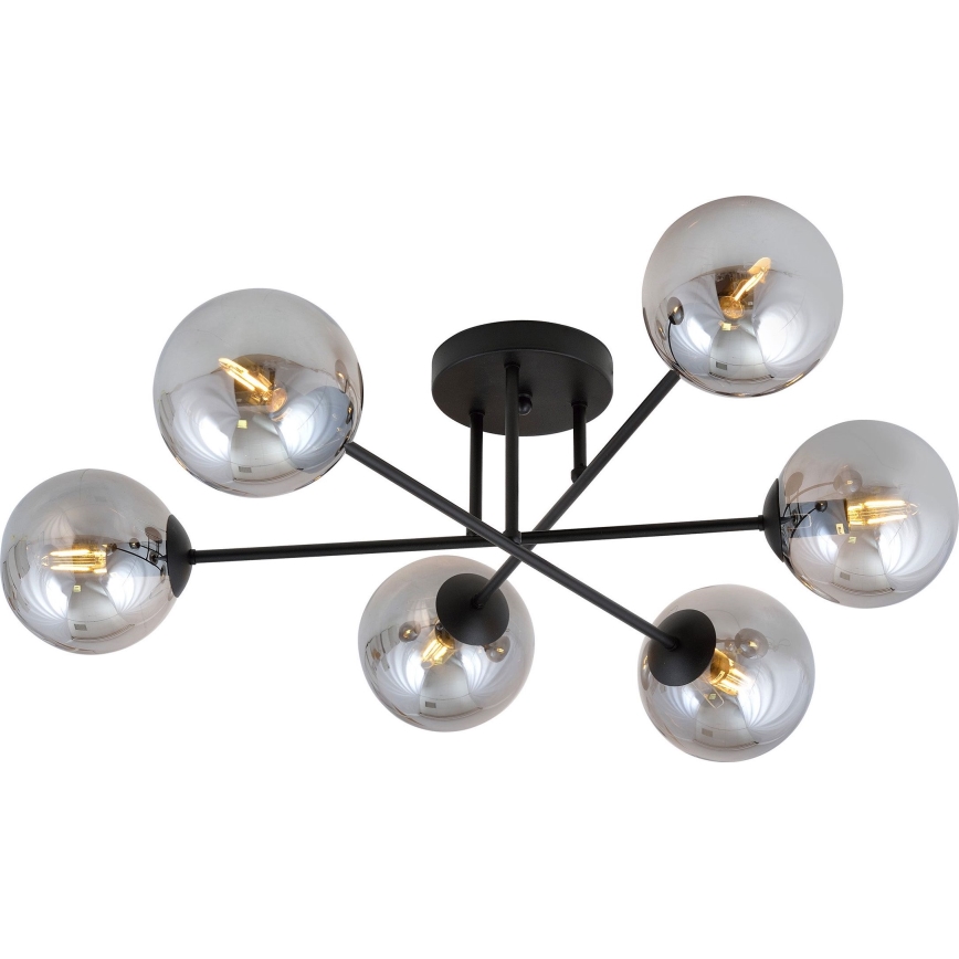 Lustră aplicată ROMA 6xE14/10W/230V negru/fumuriu