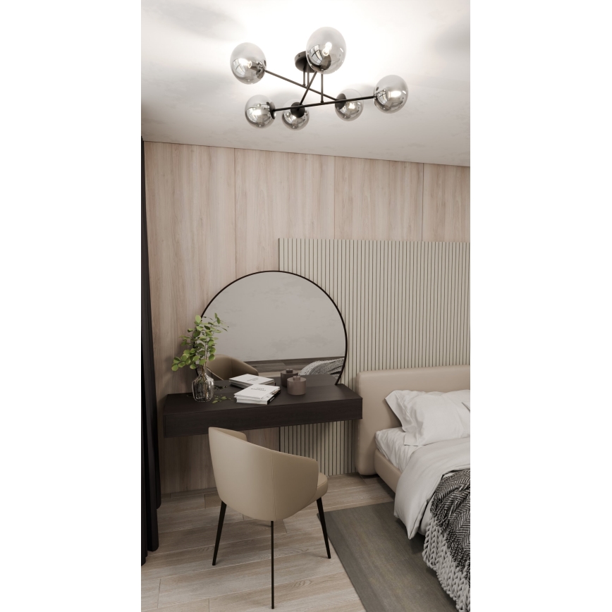 Lustră aplicată ROMA 6xE14/10W/230V negru/fumuriu