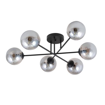 Lustră aplicată ROMA 6xE14/10W/230V negru/fumuriu