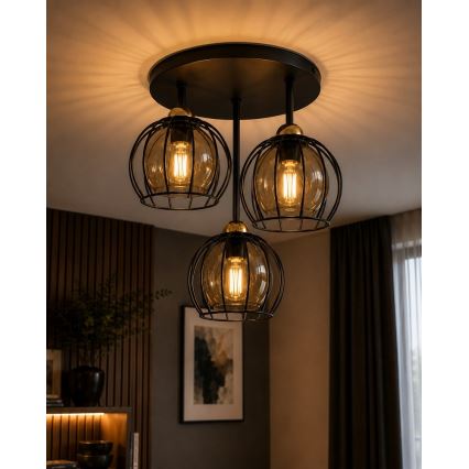 Lustră aplicată SOLO BLACK 3xE27/60W/230V d. 30 cm neagră/aurie