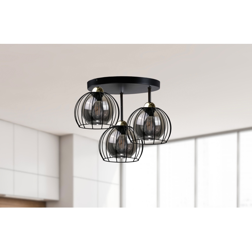 Lustră aplicată SOLO BLACK 3xE27/60W/230V d. 30 cm neagră/aurie