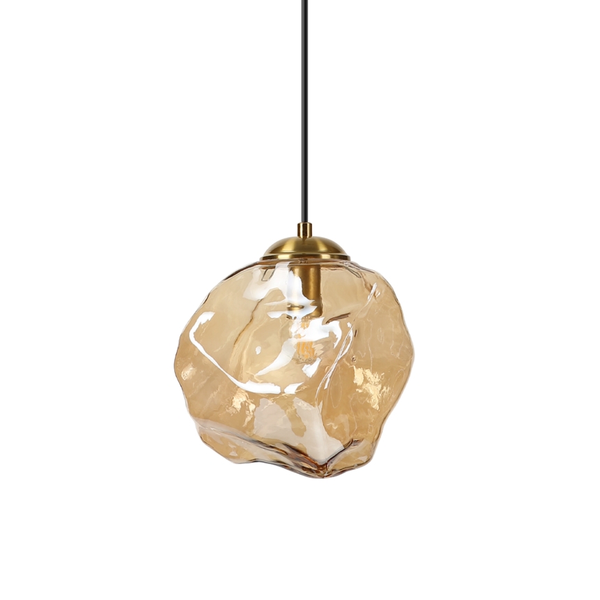 Lustră CRISTAL suspendată pe cablu, 1xE14/15W/230V, alamă/bej fumuriu