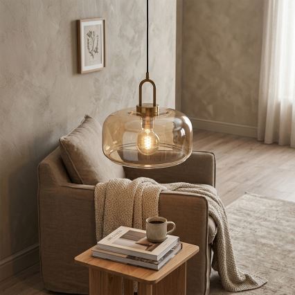 Lustră cu cablu AMAYA 1xE27/15W/230V aurie/bej fumuriu