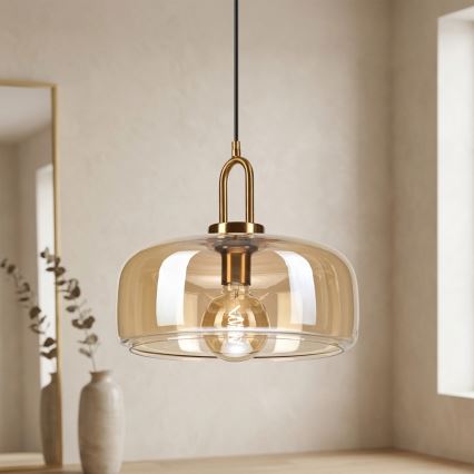 Lustră cu cablu AMAYA 1xE27/15W/230V aurie/bej fumuriu