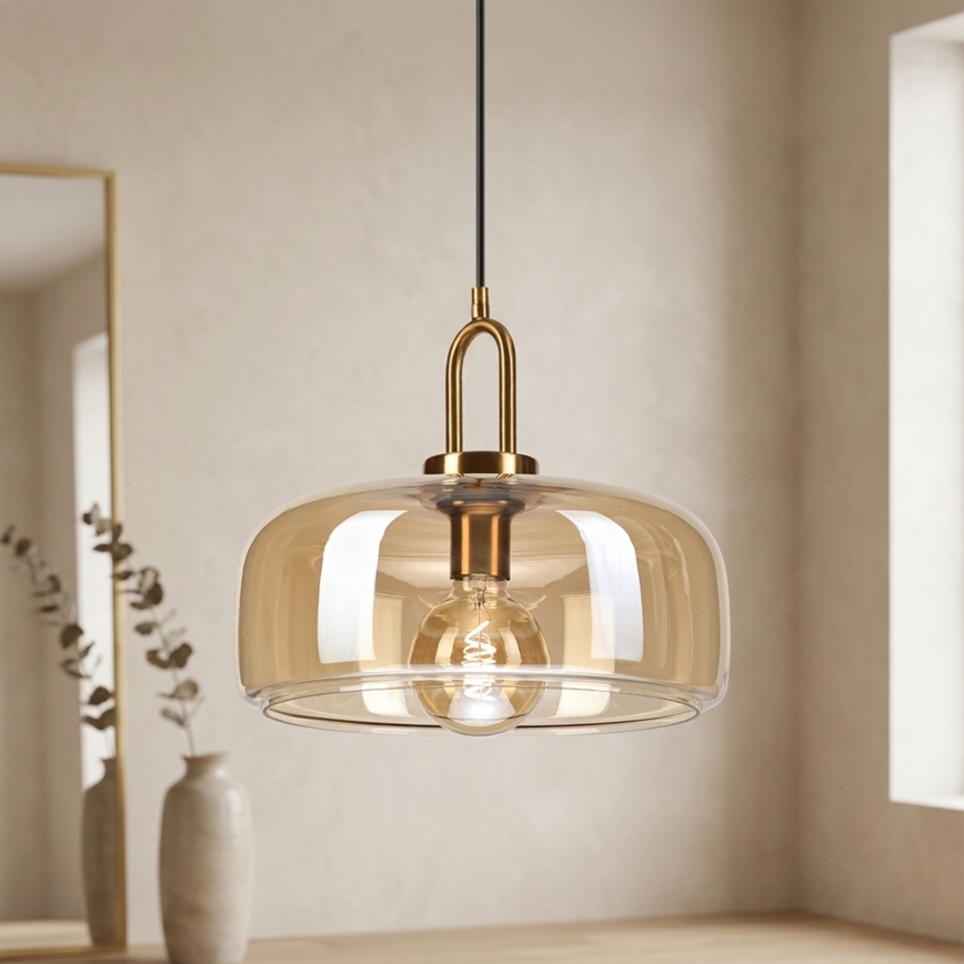 Lustră cu cablu AMAYA 1xE27/15W/230V aurie/bej fumuriu