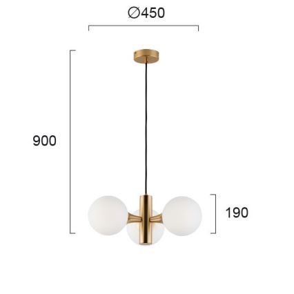 Lustră cu cablu GLOBE 3xE14/7W/230V, aurie