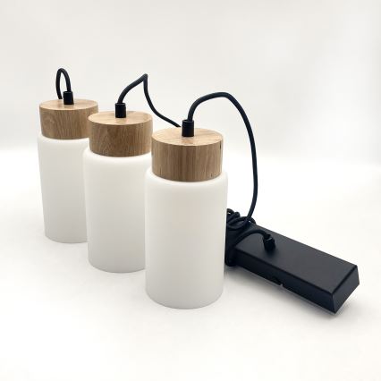 Lustră cu cablu MARKUS 3xE27/15W/230V negru/stejar