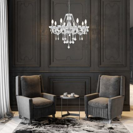 Lustră cu lanț CRISTALLO 8xE14/60W/230V crom lucios