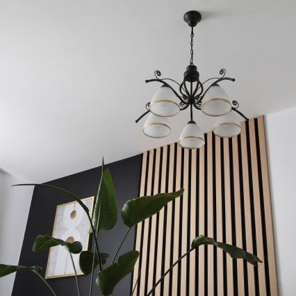 Lustră cu lanț RETRO 5xE27/60W/230V negru/alb