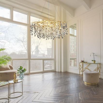 Lustră de cristal pe cablu 12xG9/40W/230V auriu