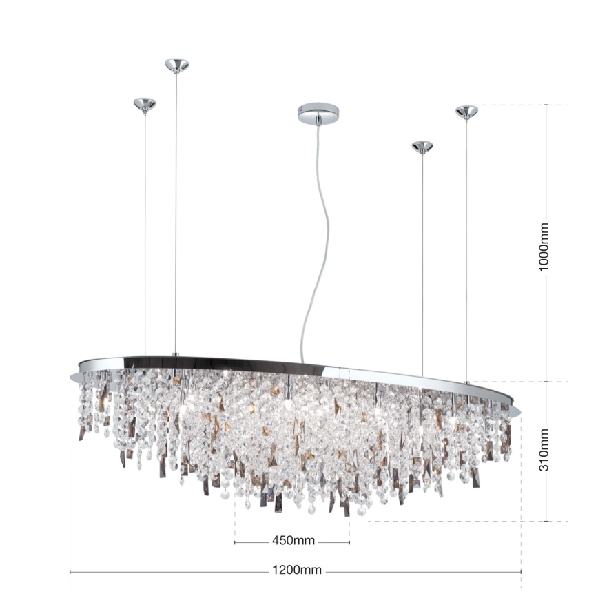Lustră de cristal pe cablu CRYSTALRIVER 21xG9/40W/230V crom lucios