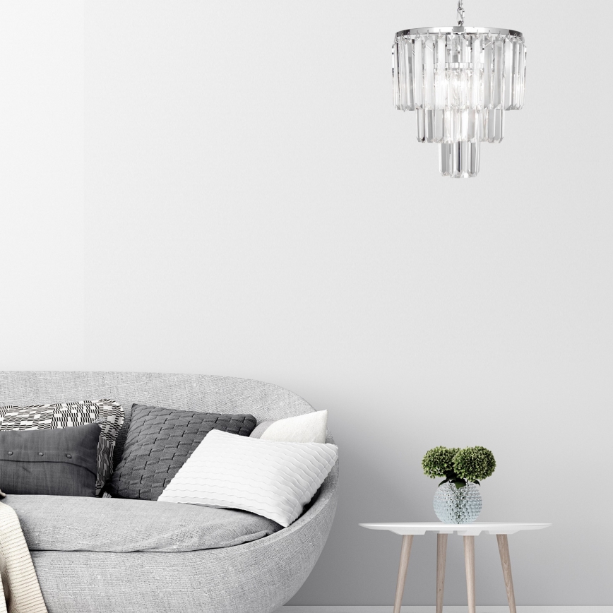 Lustră de cristal pe lanț Brilagi MOZART 4xE14/40W/230V crom lucios