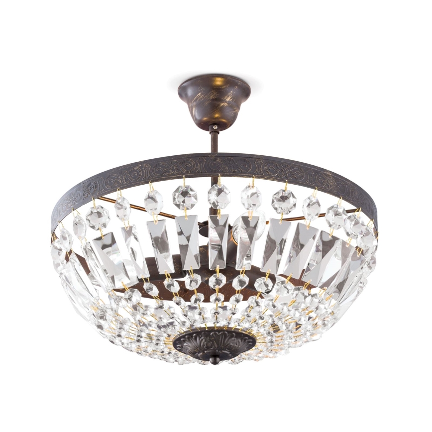 Lustră de cristal pe tijă ARILA 3xE14/40W/230V d. 40 cm maro/patină