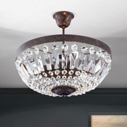 Lustră de cristal pe tijă ARILA 3xE14/40W/230V d. 40 cm maro/patină