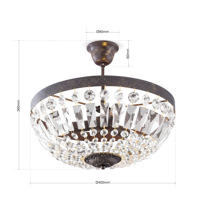 Lustră de cristal pe tijă ARILA 3xE14/40W/230V d. 40 cm maro/patină