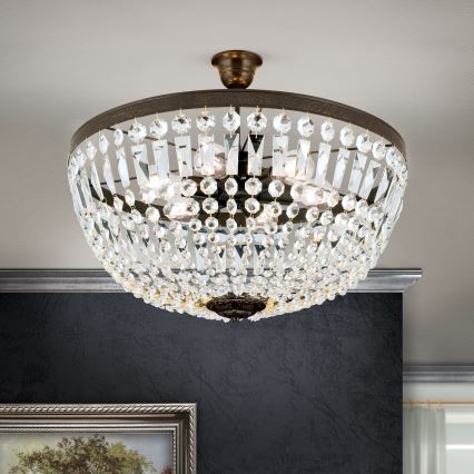 Lustră de cristal pe tijă ARILA 6xE27/60W/230V d. 60 cm maro/patină