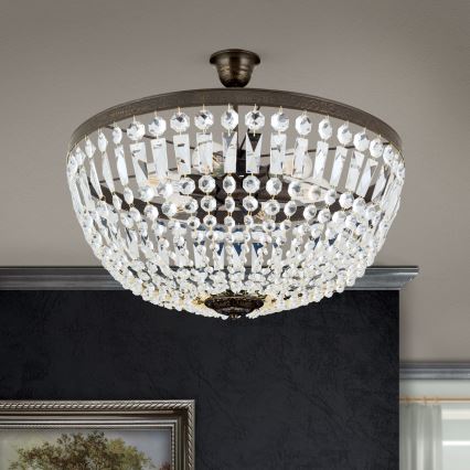 Lustră de cristal pe tijă ARILA 6xE27/60W/230V d. 60 cm maro/patină