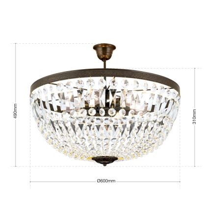 Lustră de cristal pe tijă ARILA 6xE27/60W/230V d. 60 cm maro/patină