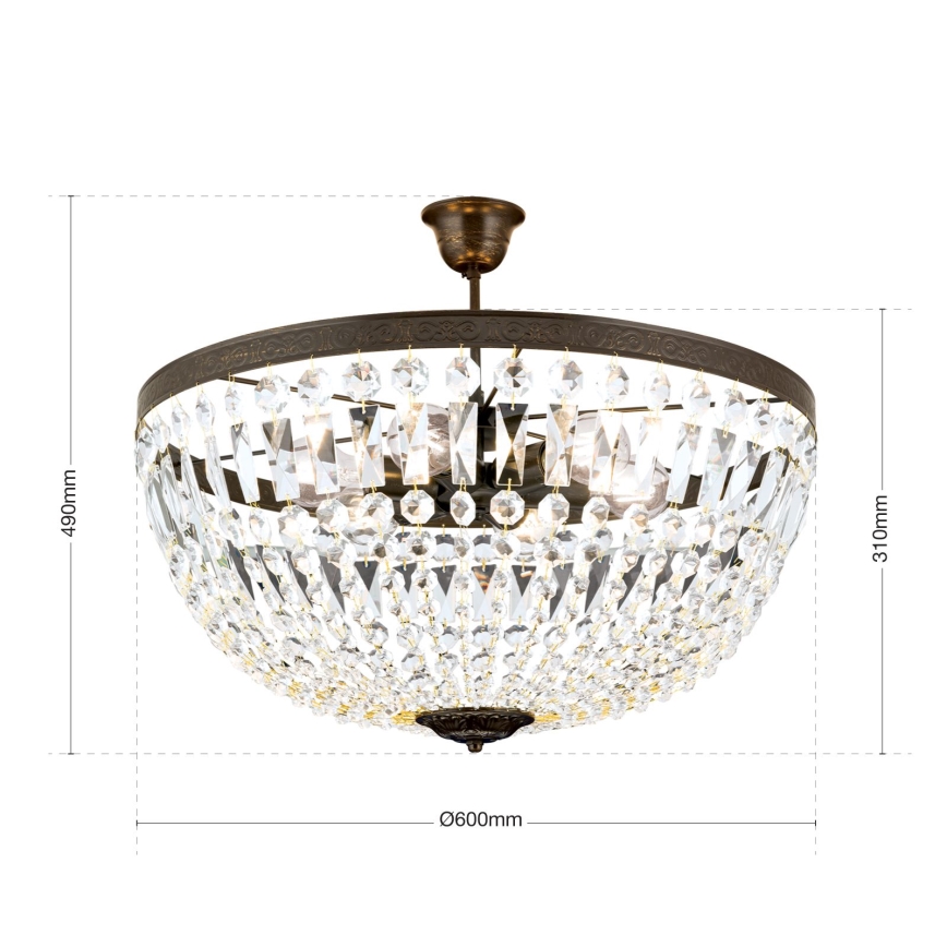 Lustră de cristal pe tijă ARILA 6xE27/60W/230V d. 60 cm maro/patină