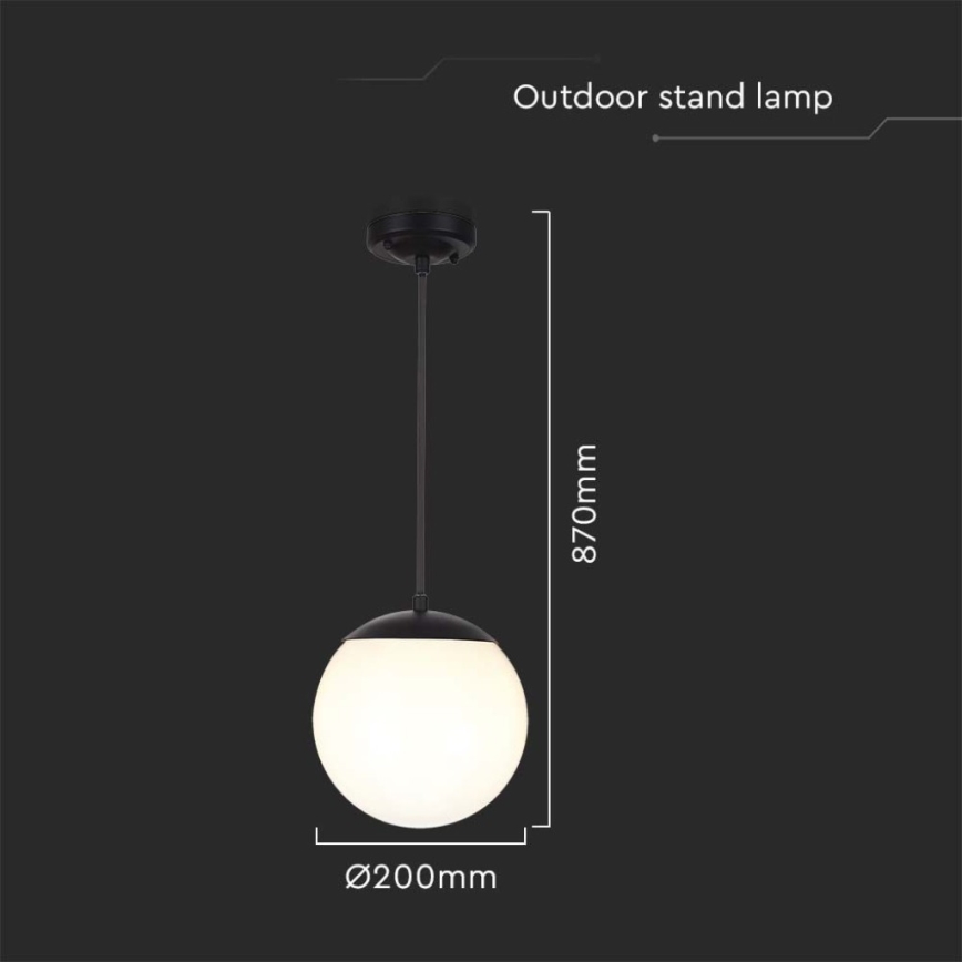 Lustră de exterior pe cablu 1xE27/60W/230V Ø 20 cm IP44 negru