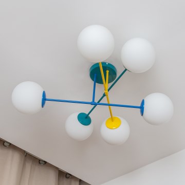 Lustră de tavan MOON, 6 x E27, 15 W, 230 V, turcoaz/galben/albastru