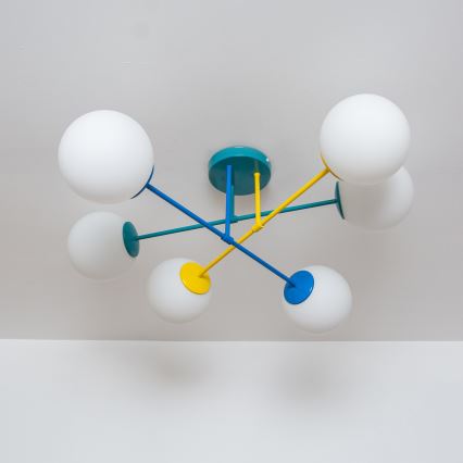 Lustră de tavan MOON, 6 x E27, 15 W, 230 V, turcoaz/galben/albastru