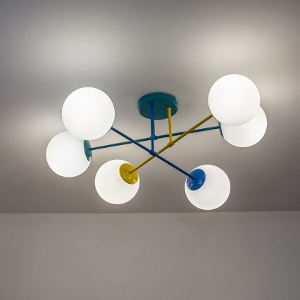 Lustră de tavan MOON, 6 x E27, 15 W, 230 V, turcoaz/galben/albastru