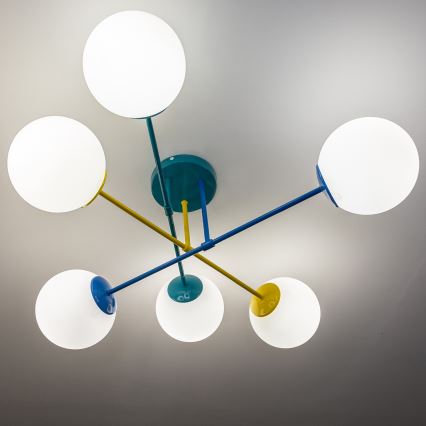 Lustră de tavan MOON, 6 x E27, 15 W, 230 V, turcoaz/galben/albastru