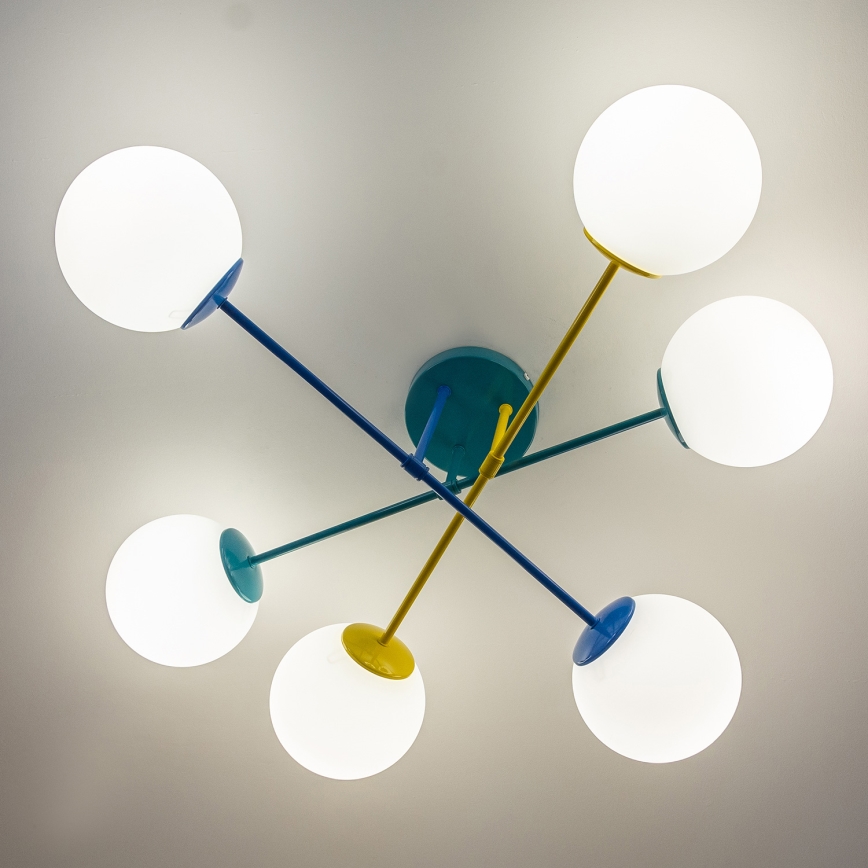 Lustră de tavan MOON, 6 x E27, 15 W, 230 V, turcoaz/galben/albastru