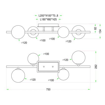 Lustră LED aplicată Wofi 7014-401W VILLA 4xG9/3W/230V auriu
