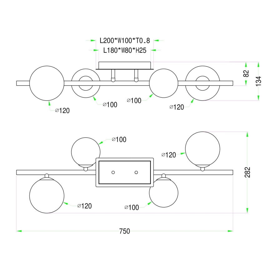 Lustră LED aplicată Wofi 7014-401W VILLA 4xG9/3W/230V auriu