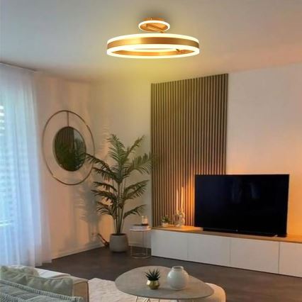 Lustră LED dimabilă aplicată LED/86W/230V 3000-6500K auriu + telecomandă