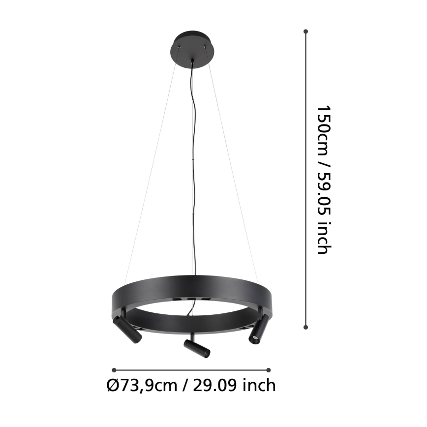 Lustră LED dimabilă pe cablu Eglo 3xLED/8W/230V + 3xLED/8,5W 3000K negru + telecomandă